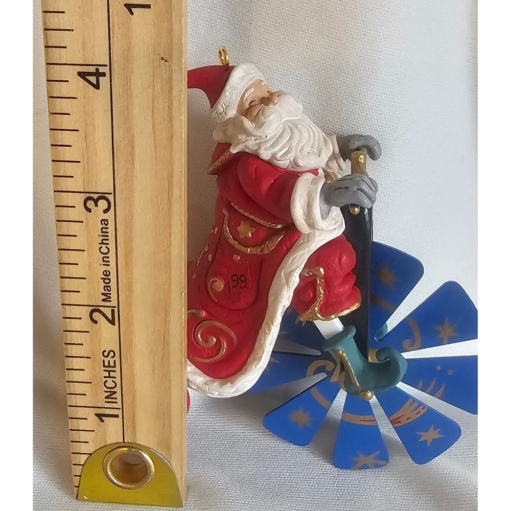Vintage 1999 Santa Claus on Bicycle Christmas Ornament Red Blue 4.25